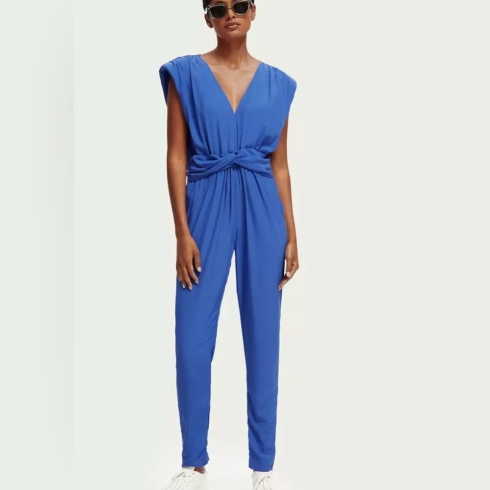 Scotch & Soda Belted V-Neck Sleeveless Jumpsuit | Bright Blue | EU34 (US 4)